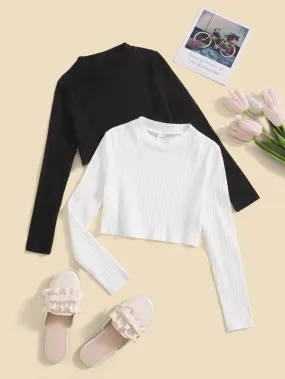 Girls 2pcs Rib-knit Tee