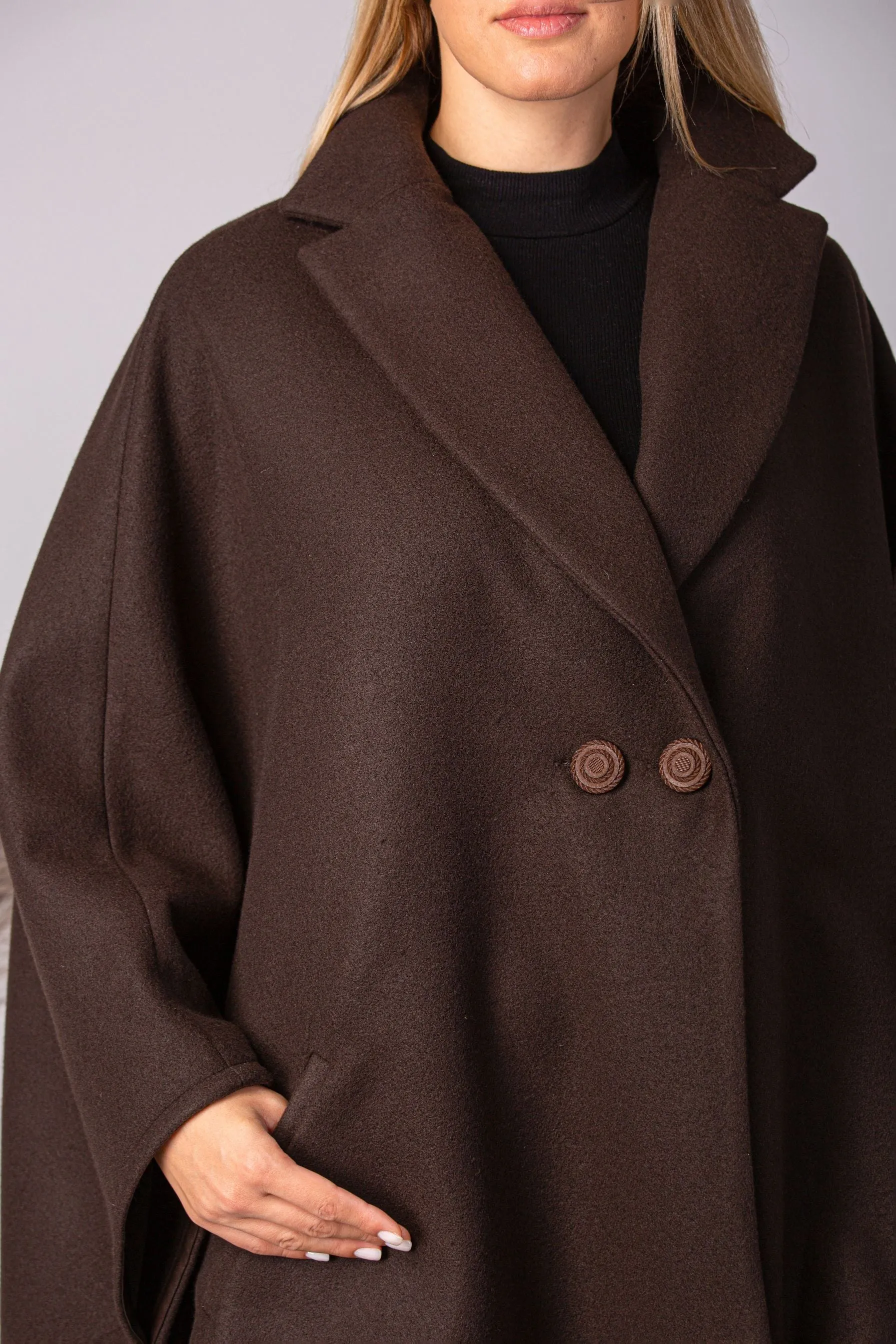 Gray Collared Loose Cape Coat