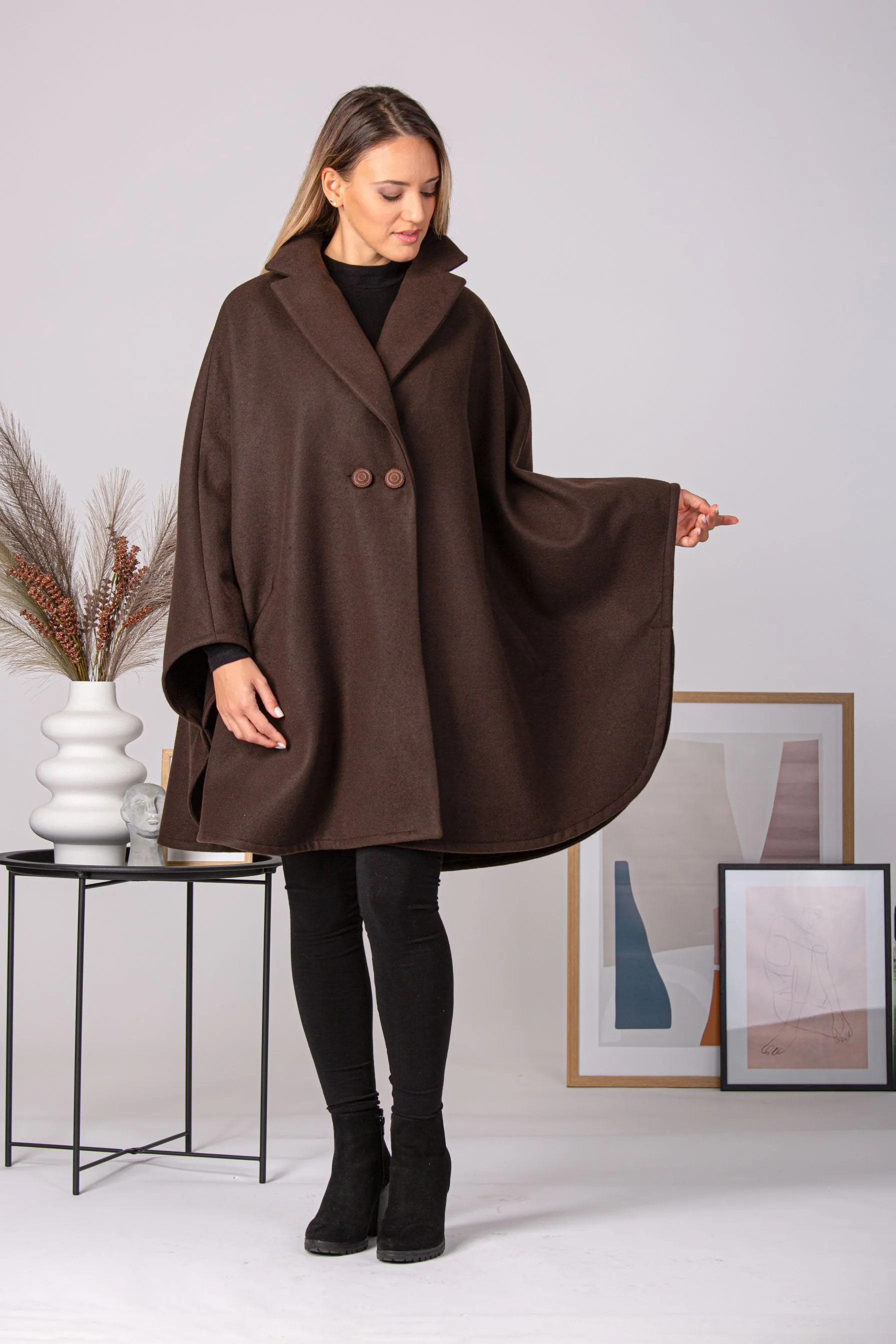 Gray Collared Loose Cape Coat