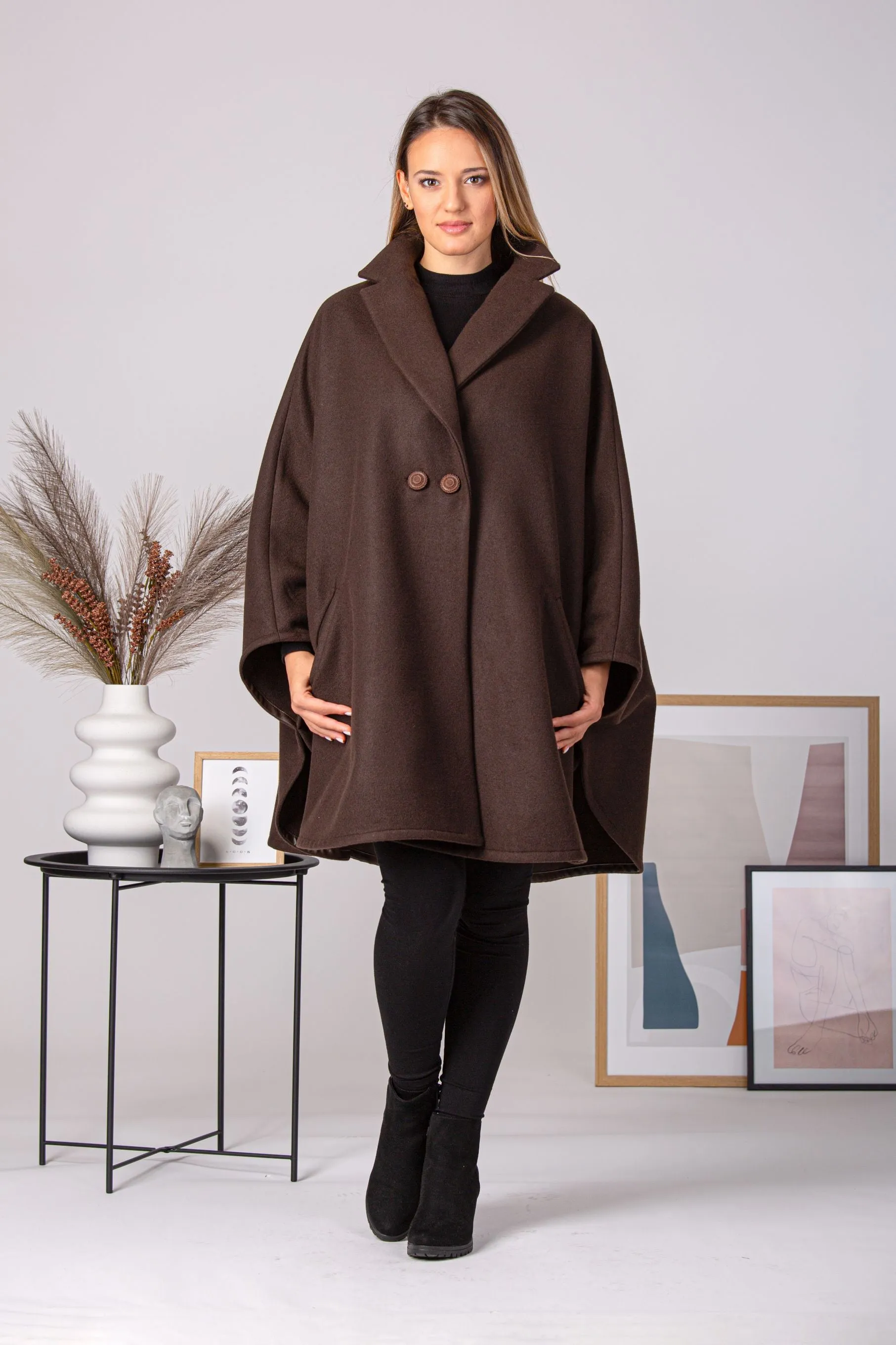 Gray Collared Loose Cape Coat