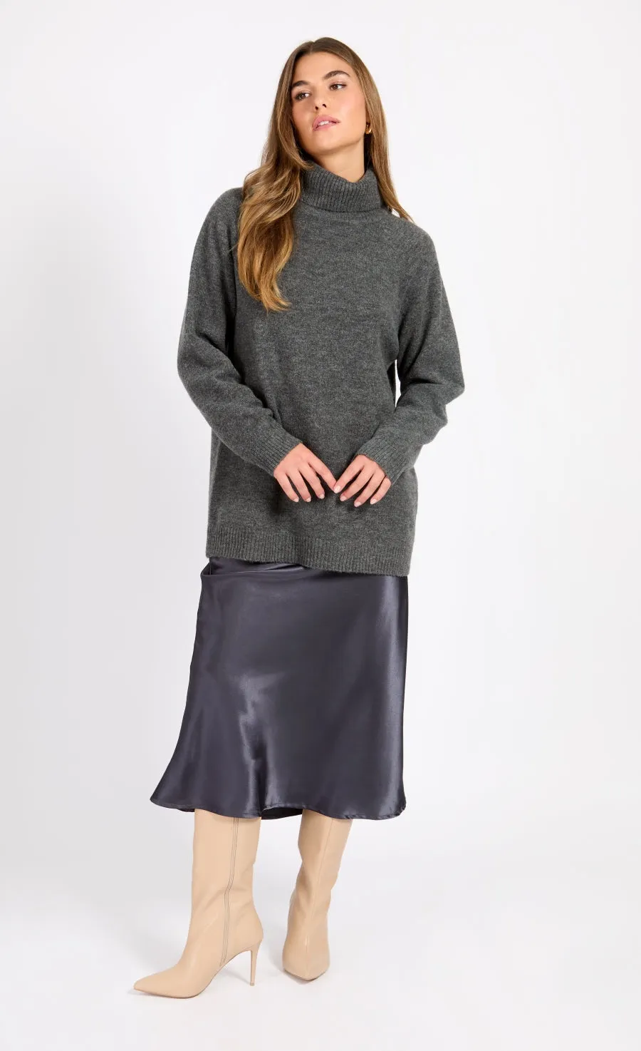 Grey Knit Roll Neck Jumper by Vogue Williams
