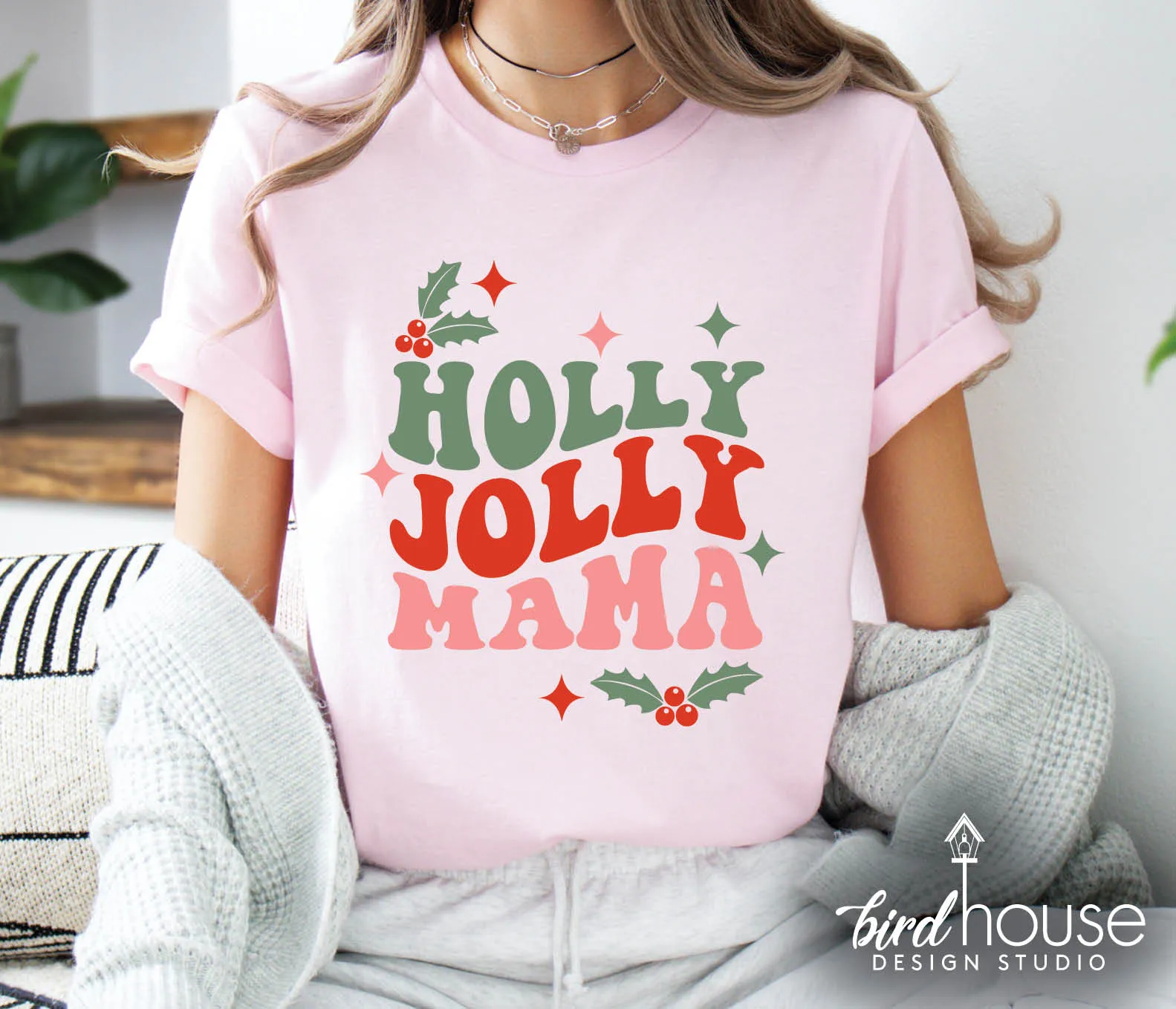 Holly Jolly Mom Shirt, Mama Teacher ANY NAME, Cute Christmas Graphic Tee