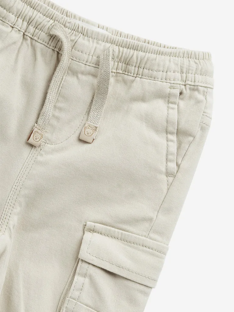 HOP Baby Beige Mid-Rise Cotton Cargo Joggers