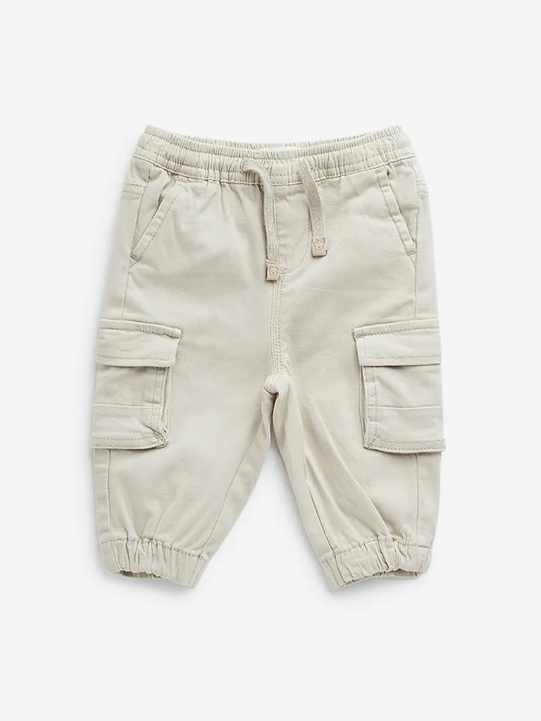 HOP Baby Beige Mid-Rise Cotton Cargo Joggers