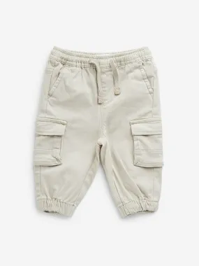 HOP Baby Beige Mid-Rise Cotton Cargo Joggers
