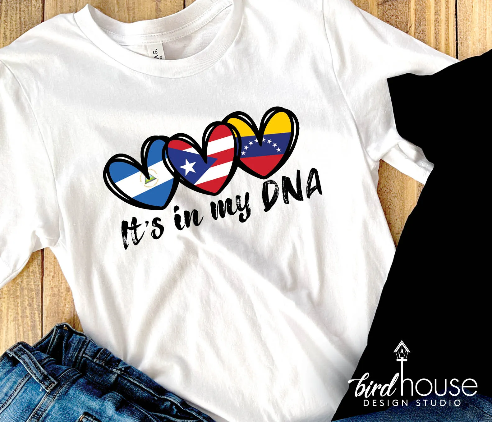 It's in my DNA, Hearts with Hispanic Heritage Flag Shirt, Any Country Flags