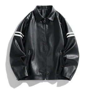 Jinquedai 90s streetwear Spring and Autumn New Men's Color Matching PU Leather Jacket Coat Motorcycle Clothing Leather Coat Men's American-Style Pu Handsome Hip Hop Lapel