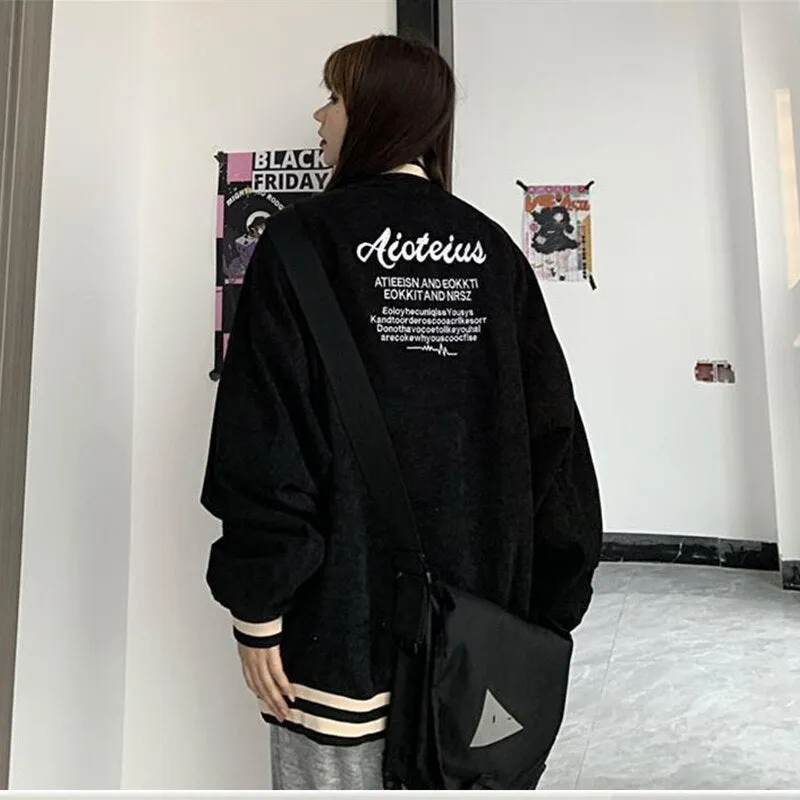 Joskaa Back To College Autumn Corduroy Baseball Racer Bomber Jacket Coat Women Baseball Uniform Jackets Harajuku Streetwear Couple Retro Clothes