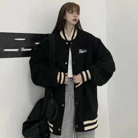 Joskaa Back To College Autumn Corduroy Baseball Racer Bomber Jacket Coat Women Baseball Uniform Jackets Harajuku Streetwear Couple Retro Clothes