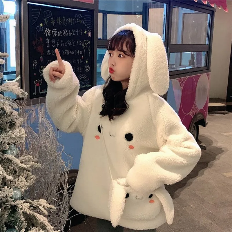 Joskaa Christmas Gift JMPRS Women Cute Hoodie Student Hoodie Long Sleeve Oversize Sweet Rbbit Warm Coat Kawaii Spring Bunny Ear Girls Sweatshirts