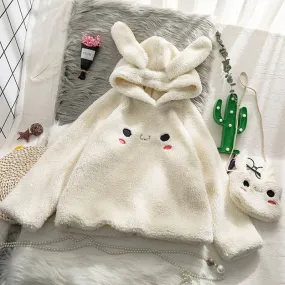 Joskaa Christmas Gift JMPRS Women Cute Hoodie Student Hoodie Long Sleeve Oversize Sweet Rbbit Warm Coat Kawaii Spring Bunny Ear Girls Sweatshirts