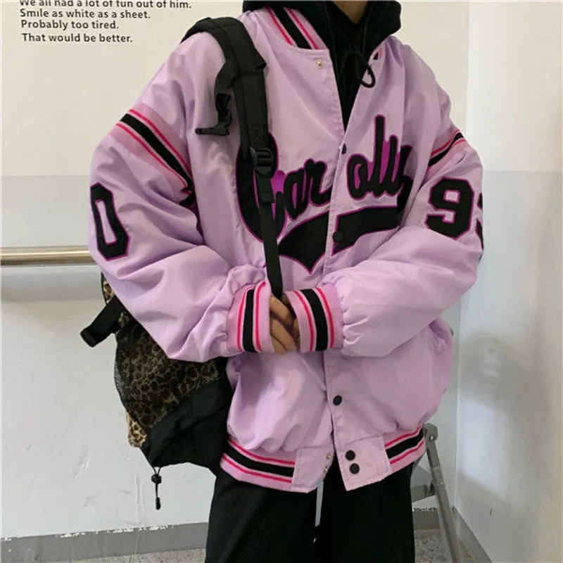 Joskaa Christmas Gift Women Embroidery Letter Print Bomber Jacket Lady Korean Fashion High Stree Harajuku Baseball Jackets Autumn Streetwear Coat