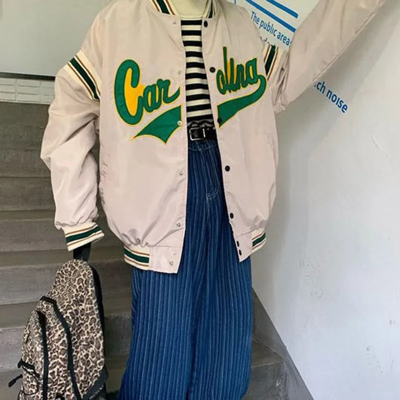 Joskaa Christmas Gift Women Embroidery Letter Print Bomber Jacket Lady Korean Fashion High Stree Harajuku Baseball Jackets Autumn Streetwear Coat