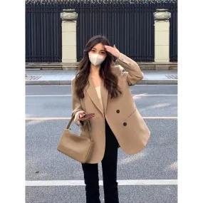 Joskaa Curry Suit Blazer Women New Korean Double Breasted Coat Streetwear Casual Jacket Female blazer