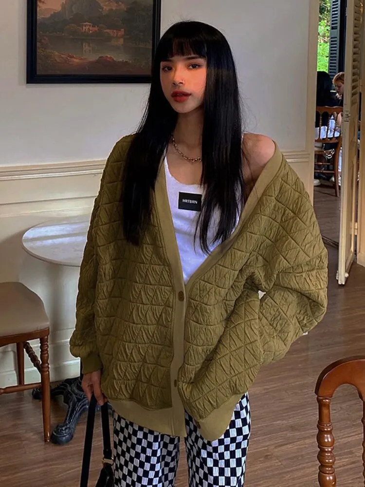 Joskaa Cyber Monday Sales Weiyao Long Sleeves V Neck Buttons Sexy Oversized Solid Jacket Coat 2024 Autumn Winter Women New Outfits Y2K Streetwear Party
