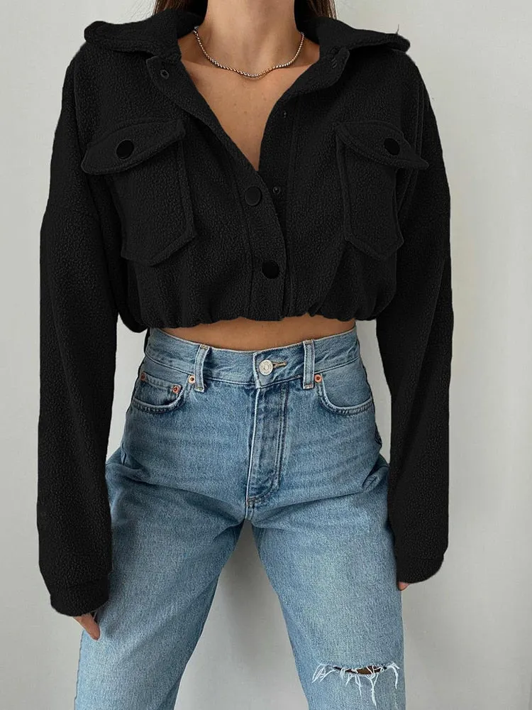 Joskaa HEYounGIRL Fuzzy Women Jacket Autumn Winter Casual Long Sleeve Bomber Outwear Streetwear Outfits Fashion Female Coat Harajuku
