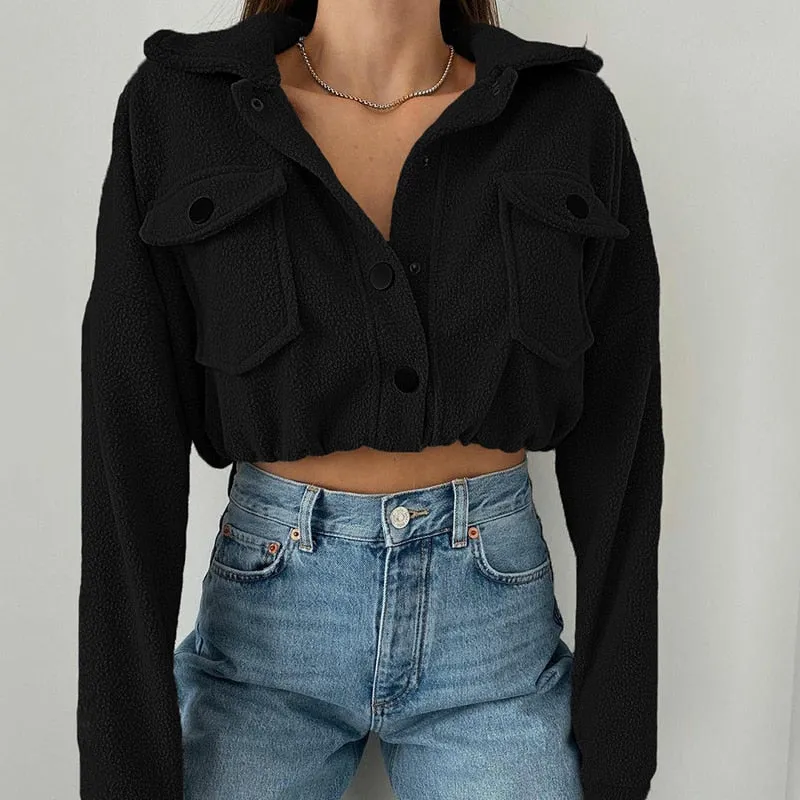 Joskaa HEYounGIRL Fuzzy Women Jacket Autumn Winter Casual Long Sleeve Bomber Outwear Streetwear Outfits Fashion Female Coat Harajuku
