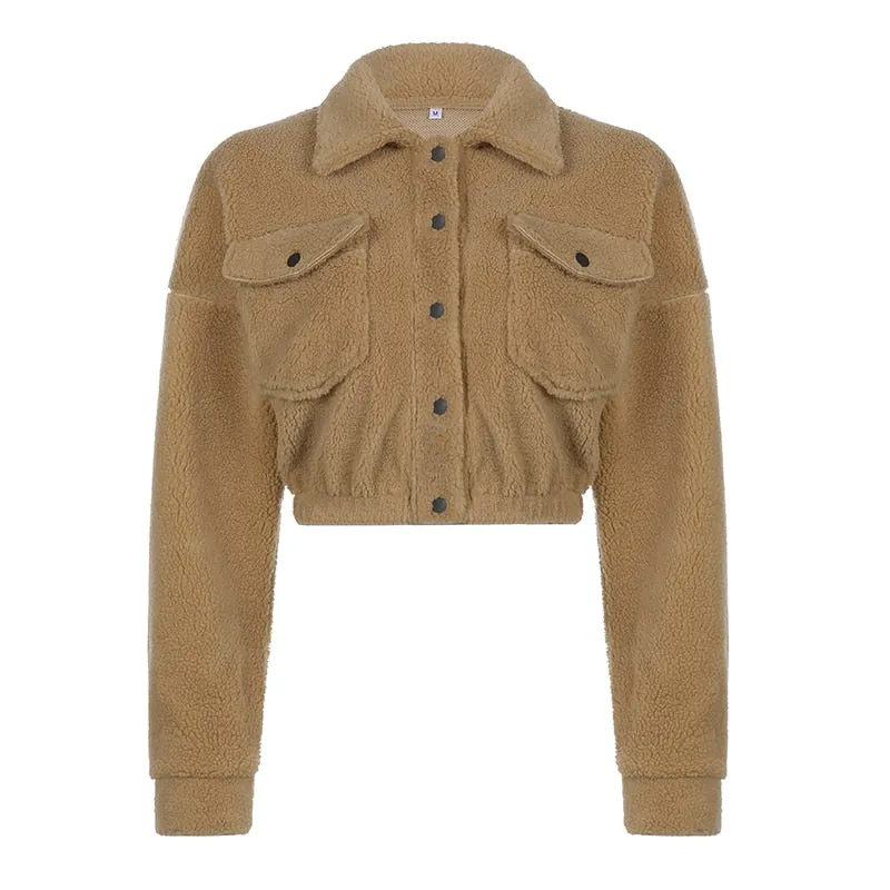 Joskaa HEYounGIRL Fuzzy Women Jacket Autumn Winter Casual Long Sleeve Bomber Outwear Streetwear Outfits Fashion Female Coat Harajuku