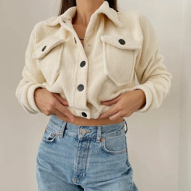 Joskaa HEYounGIRL Fuzzy Women Jacket Autumn Winter Casual Long Sleeve Bomber Outwear Streetwear Outfits Fashion Female Coat Harajuku