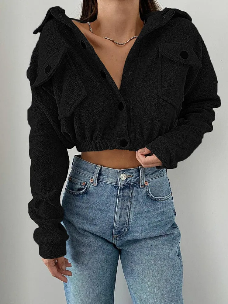 Joskaa HEYounGIRL Fuzzy Women Jacket Autumn Winter Casual Long Sleeve Bomber Outwear Streetwear Outfits Fashion Female Coat Harajuku