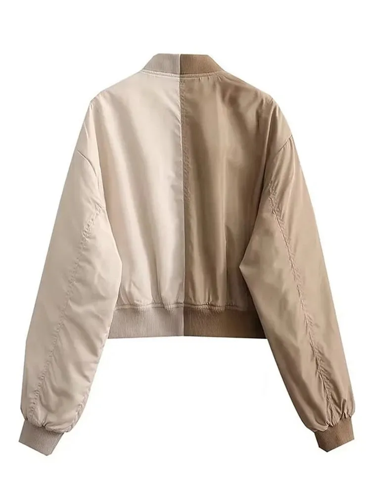 Joskaa Merodi Ladies Autumn Winter Fashion Pacthwork Short Jackets Girls Two Pockets Zipper Casual Thick Outwear Womens Streetwear Coat