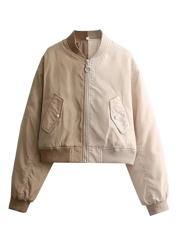 Joskaa Merodi Ladies Autumn Winter Fashion Pacthwork Short Jackets Girls Two Pockets Zipper Casual Thick Outwear Womens Streetwear Coat