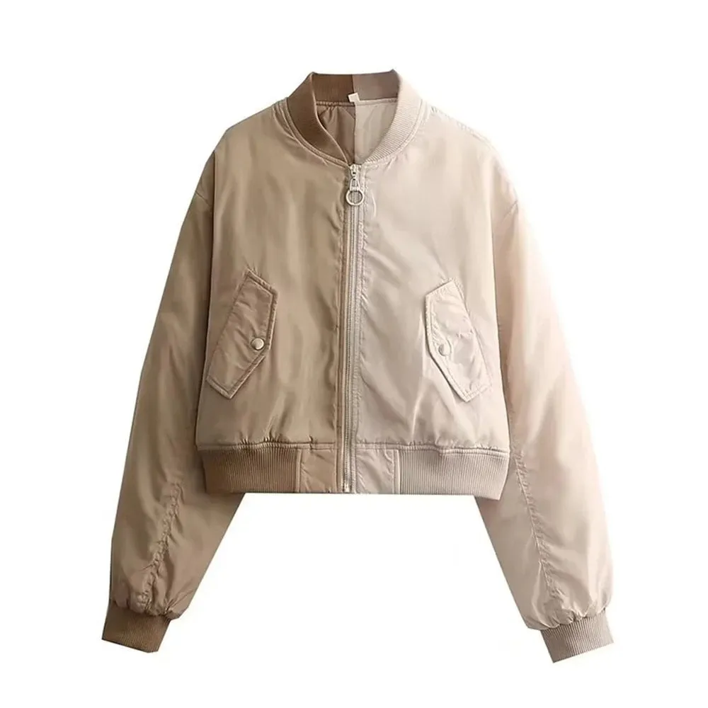 Joskaa Merodi Ladies Autumn Winter Fashion Pacthwork Short Jackets Girls Two Pockets Zipper Casual Thick Outwear Womens Streetwear Coat