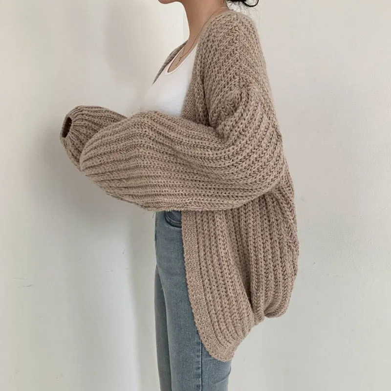 Joskaa MEXZT Vintage Harajuku Lantern Sleeve Women Cardigan Sweater Casual Korean Fall Streetwear Tops Coat Chic Lazy Wind Y2k Sweater