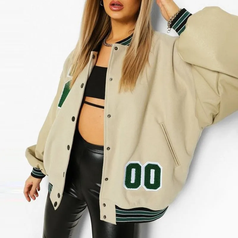 Joskaa Spring And Autumn Vibe Style Baseball Uniform New Bomber Jacket For Women Fashion Retro Clothes Streetwear Oversized Coat