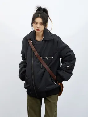 Joskaa streetwear men outfits American High Street Retro Niche Oblique Zipper Multi-Pocket Flight Jacket Cotton-Padded Jacket Men's and Women's Loose Coat Cotton-Padded Coat
