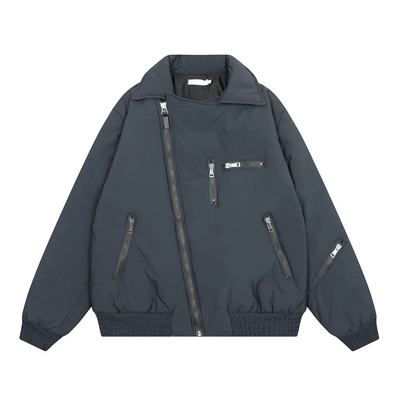 Joskaa streetwear men outfits American High Street Retro Niche Oblique Zipper Multi-Pocket Flight Jacket Cotton-Padded Jacket Men's and Women's Loose Coat Cotton-Padded Coat