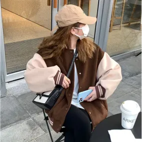 Joskaa Vintage Baseball Jackets Women Korean Fashion Preppy Style Female Varsity Jackets Brown Oversize Autumn Coat Streetwear