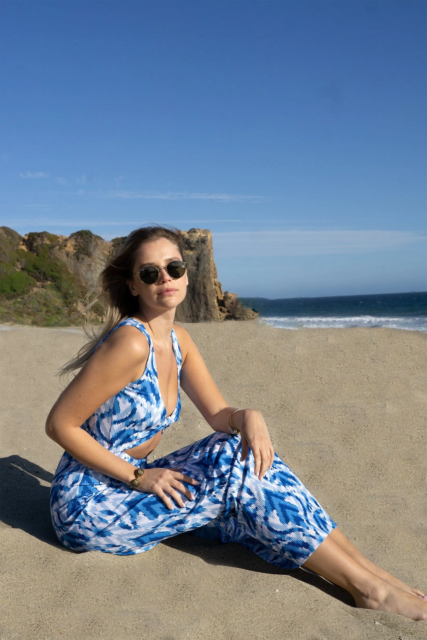 Krista Twist Dress - Blue Ikat