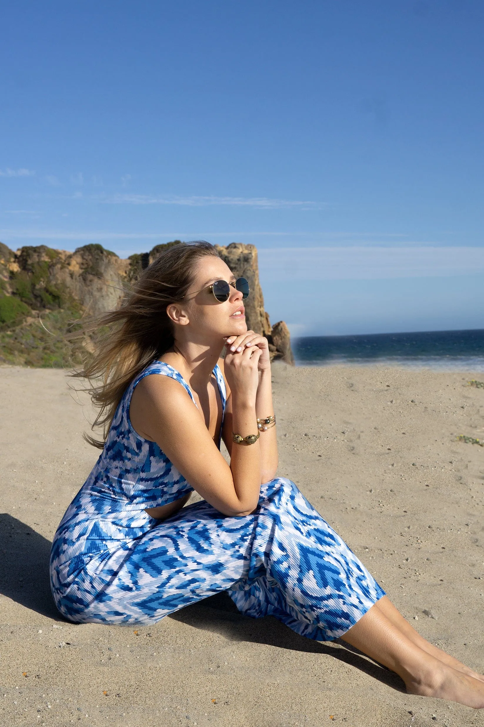Krista Twist Dress - Blue Ikat