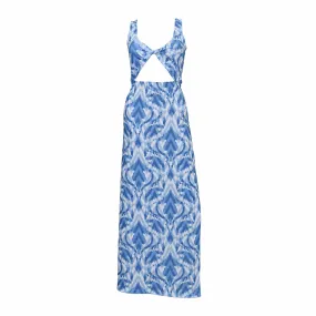 Krista Twist Dress - Blue Ikat