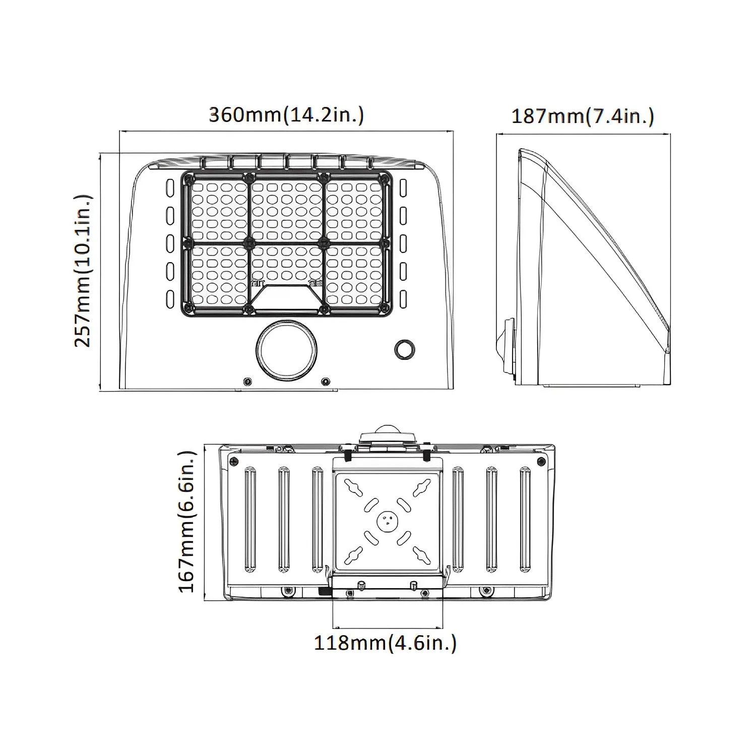 LED Full Cutoff Wall Pack, 95W/76W/57W/38W, Selectable Wattage & CCT, 15000 Lumens