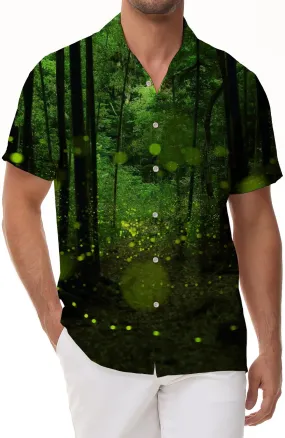 Liberty Green Forest Mens Hawaiian Shirt Short Sleeve Button Shirt Tops For Casual Beach Vacation Beach