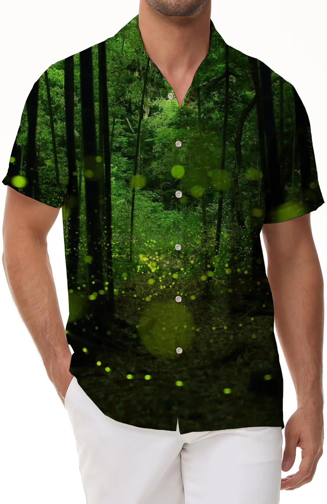Liberty Green Forest Mens Hawaiian Shirt Short Sleeve Button Shirt Tops For Casual Beach Vacation Beach