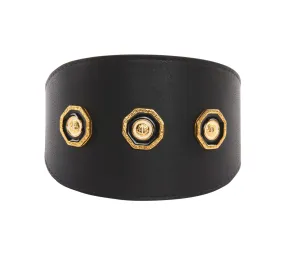 Luxury Pet Fashion Black Italian Leather With Vintage Rivets