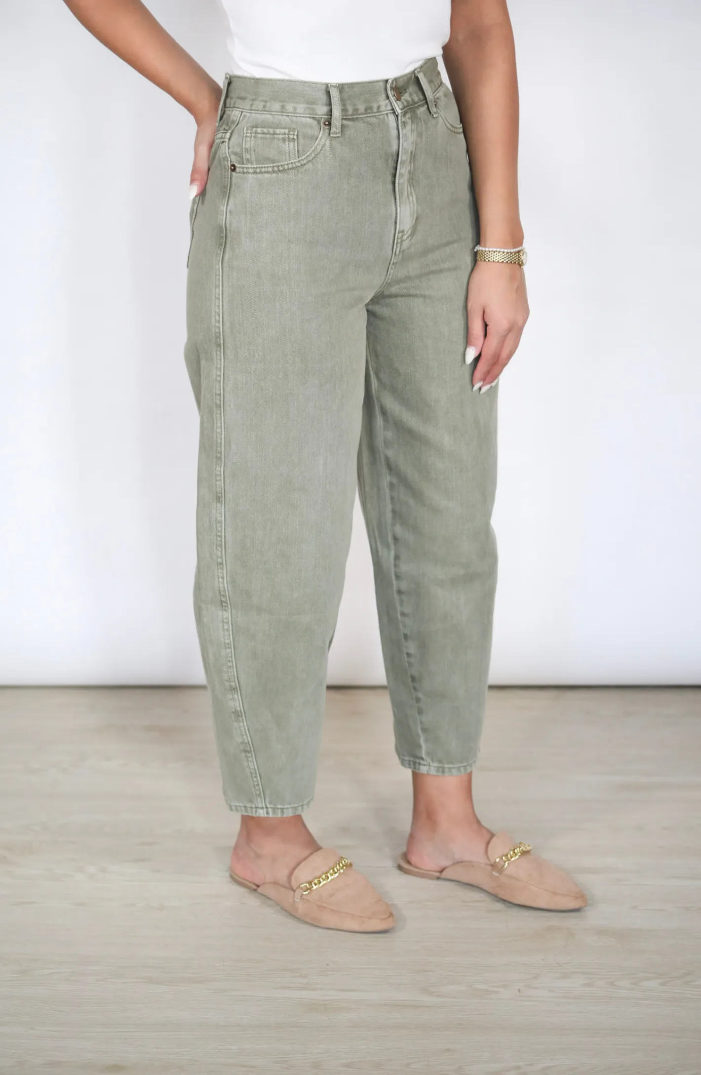 Meet Me Halfway Olive Green Barrel Jeans