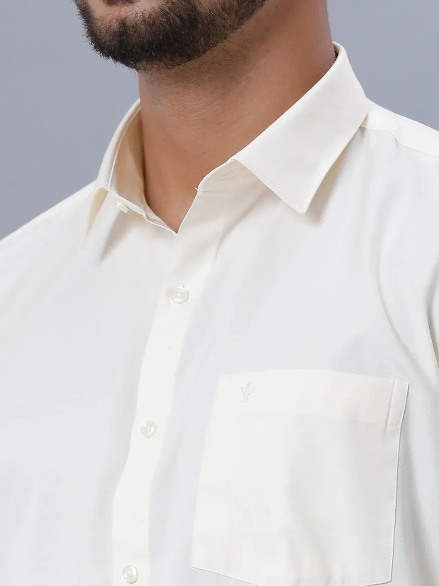 Men Full Sleeves Cream Shirt with Gold Jari 3/4" Dhoti & Towel Set