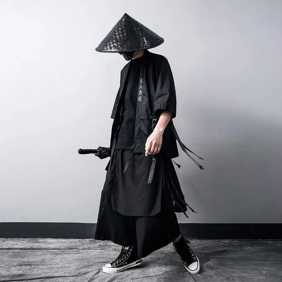 Men  Jacket for Men Hip Hop Jacker Open Stitch Thin Coat Men Windbreaker Streetwear Ribbons Japanese Samurai Loose Cotton
