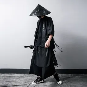Men  Jacket for Men Hip Hop Jacker Open Stitch Thin Coat Men Windbreaker Streetwear Ribbons Japanese Samurai Loose Cotton