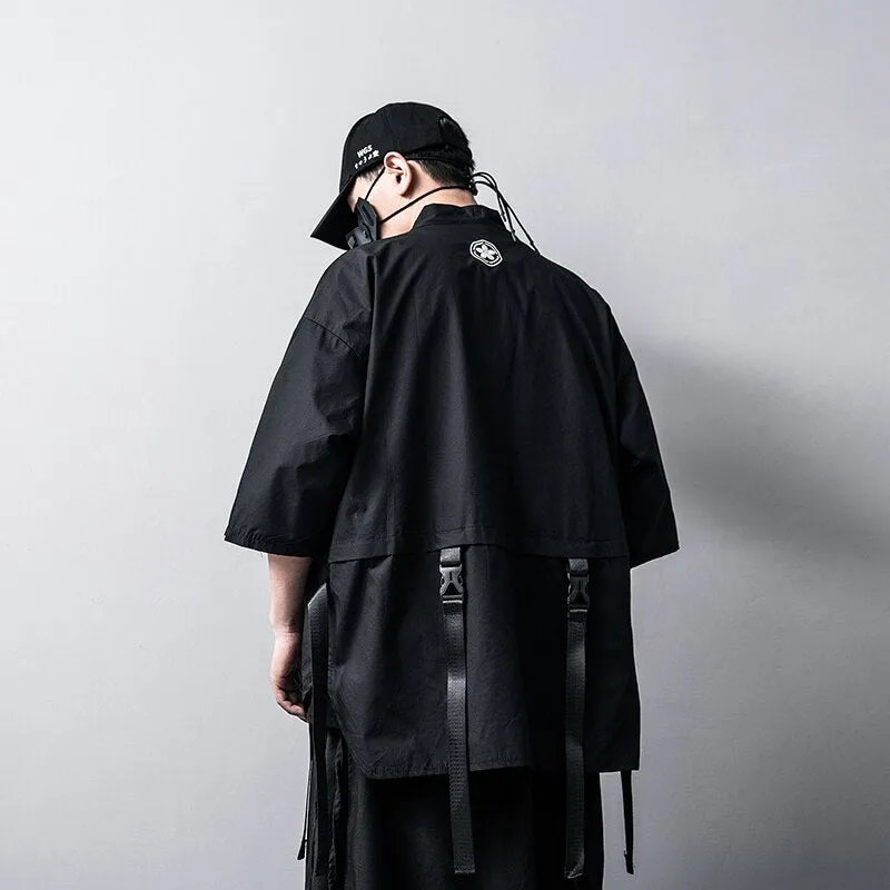 Men  Jacket for Men Hip Hop Jacker Open Stitch Thin Coat Men Windbreaker Streetwear Ribbons Japanese Samurai Loose Cotton