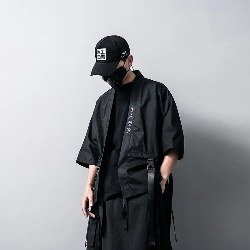 Men  Jacket for Men Hip Hop Jacker Open Stitch Thin Coat Men Windbreaker Streetwear Ribbons Japanese Samurai Loose Cotton