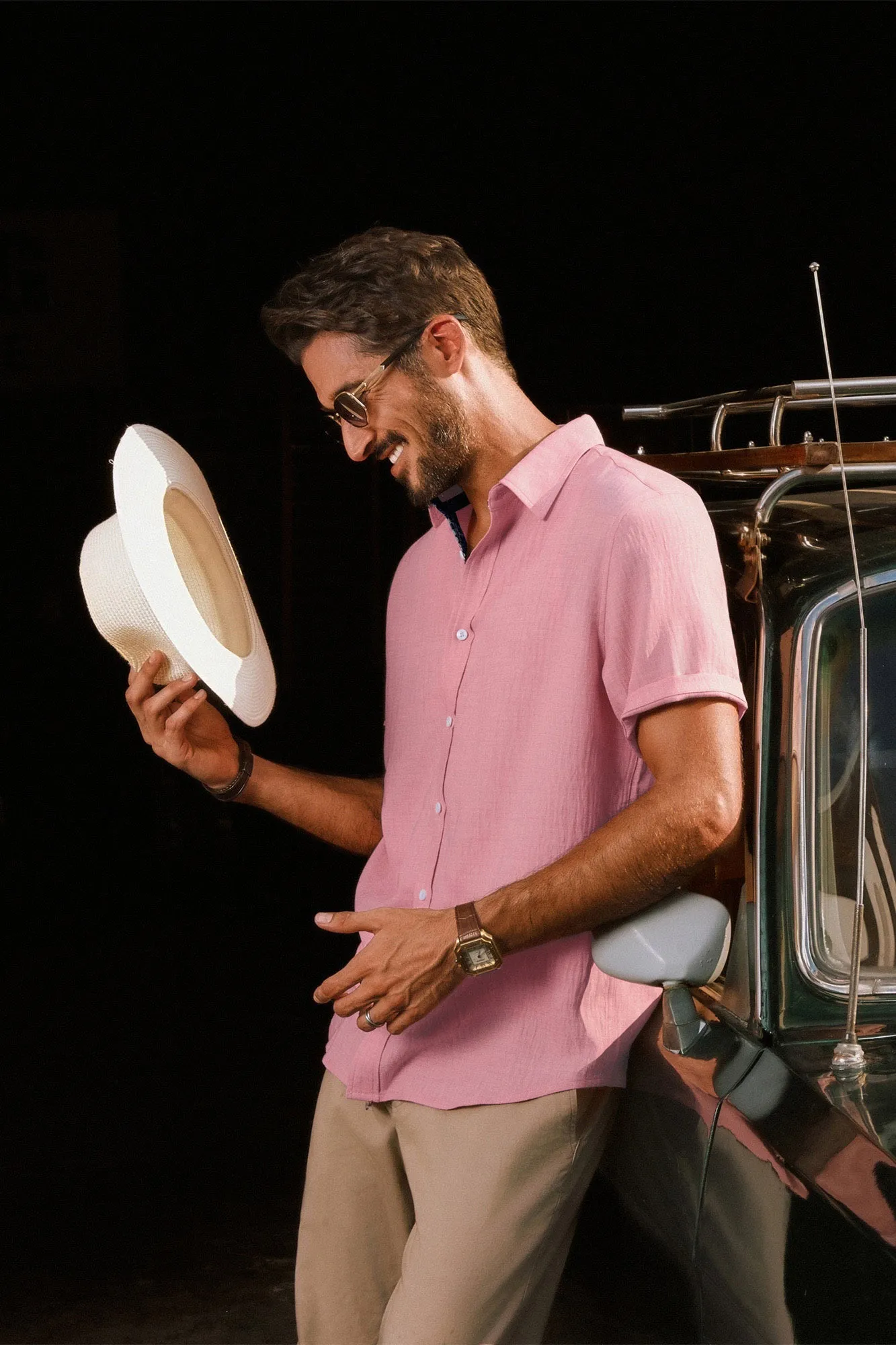 Men Straight Shirt Casual Short Sleeve Lapel Collar Button-up Tops