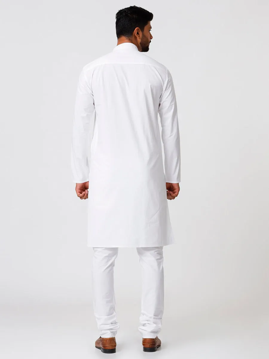 Mens Premium Cotton Long Full Sleeves Kurta and Pyjama Set White