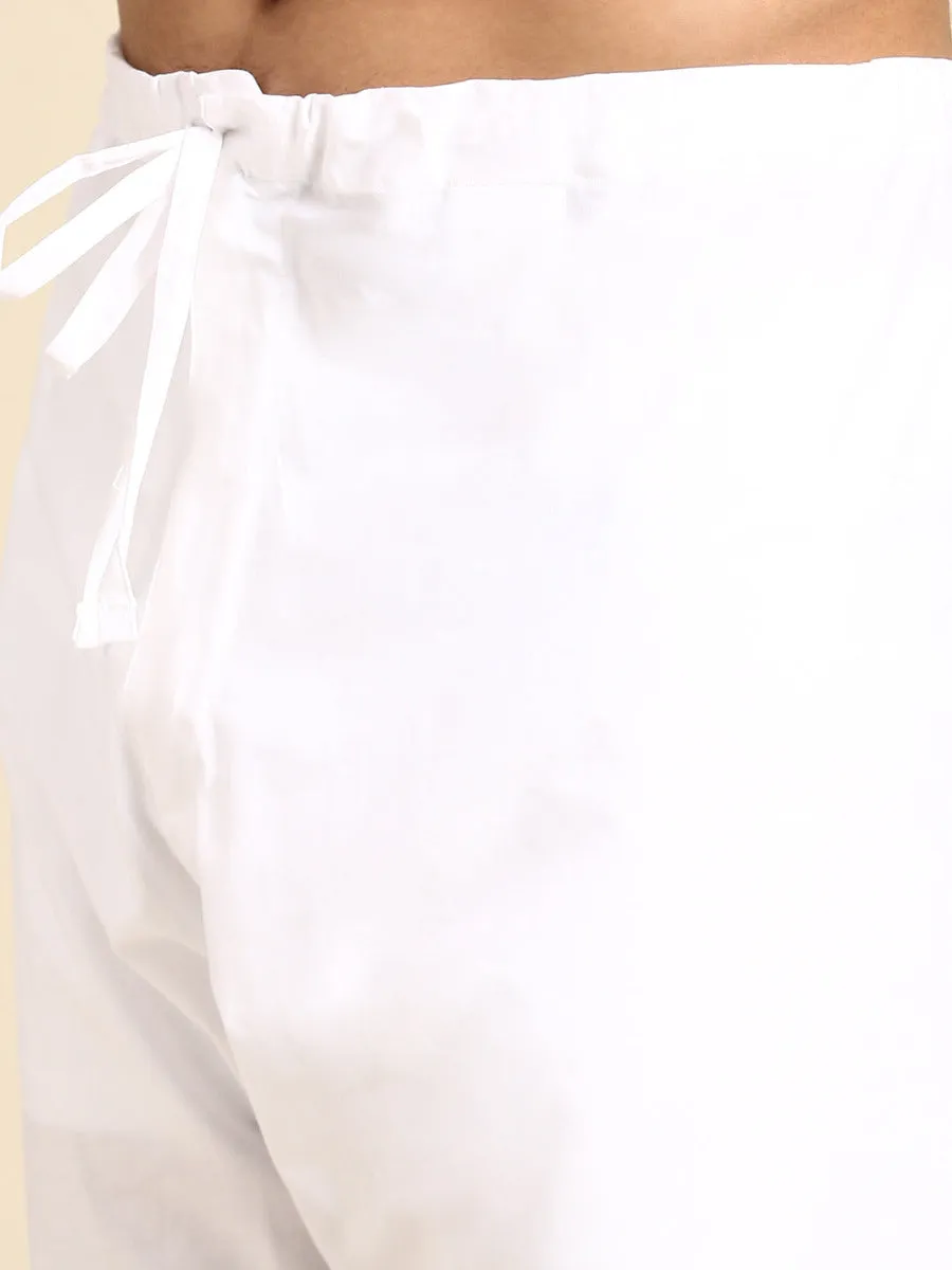 Mens Premium Cotton Long Full Sleeves Kurta and Pyjama Set White