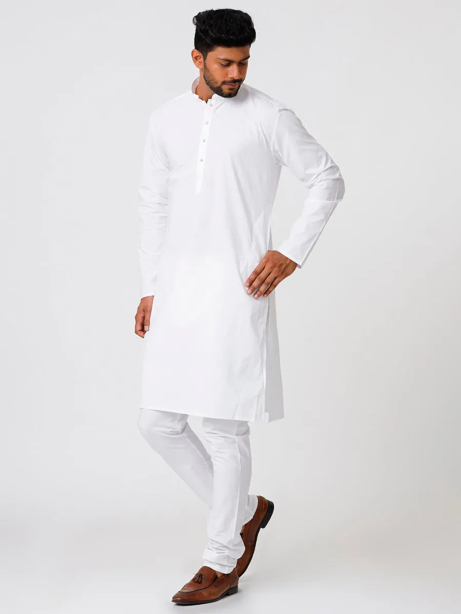 Mens Premium Cotton Long Full Sleeves Kurta and Pyjama Set White