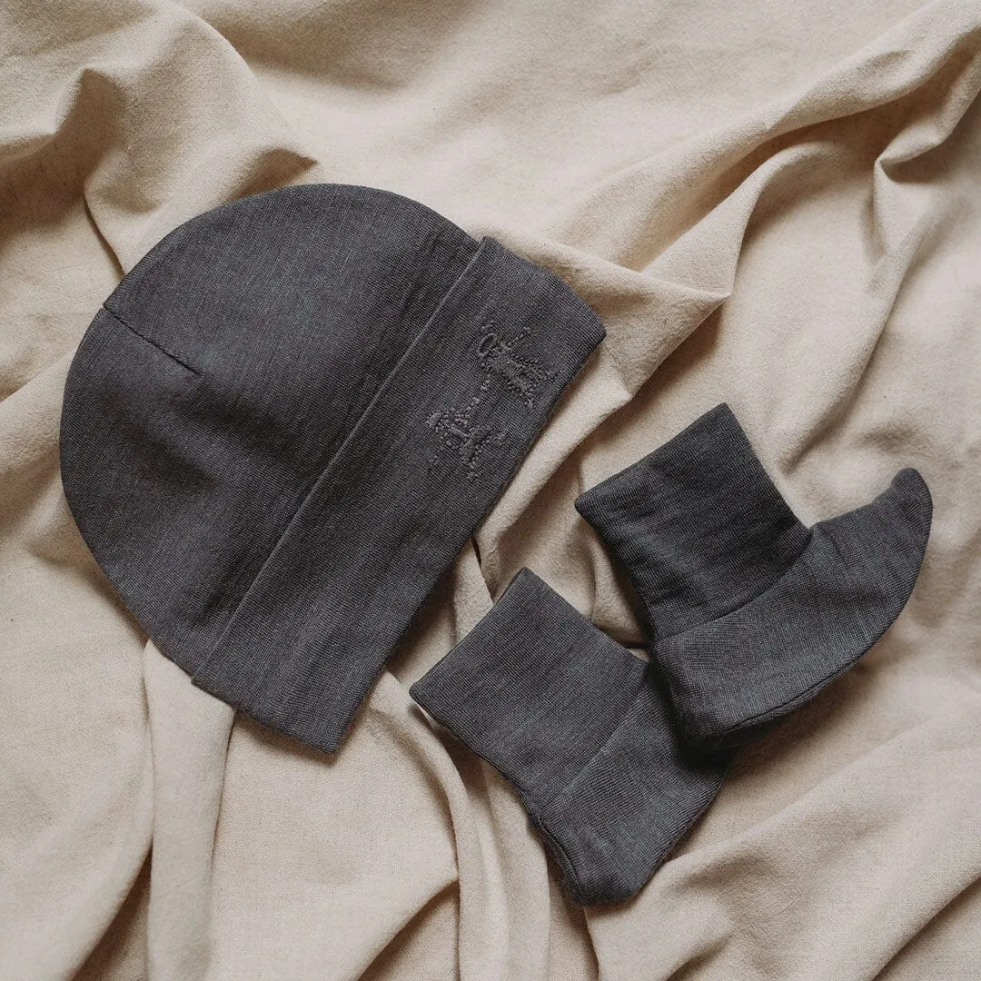 Merino Kids Cocooi Beanie   Bootie Set - Dark Slate